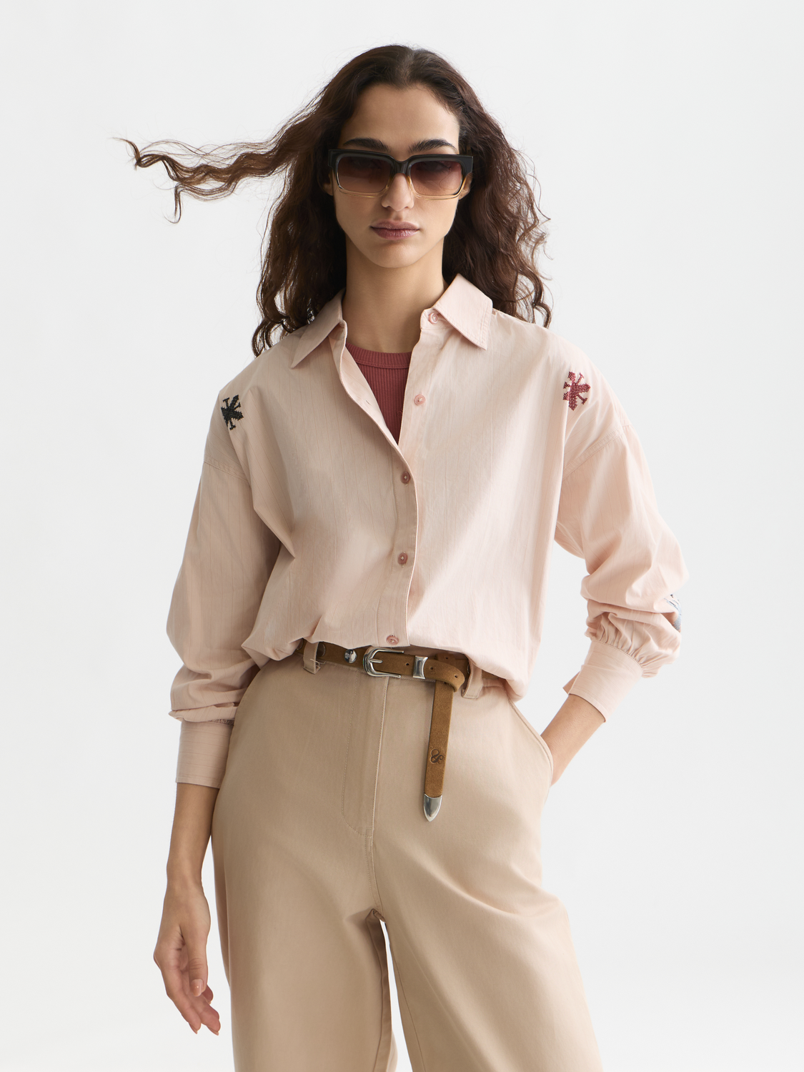 Striped Embroidered Oversized-Fit Shirt