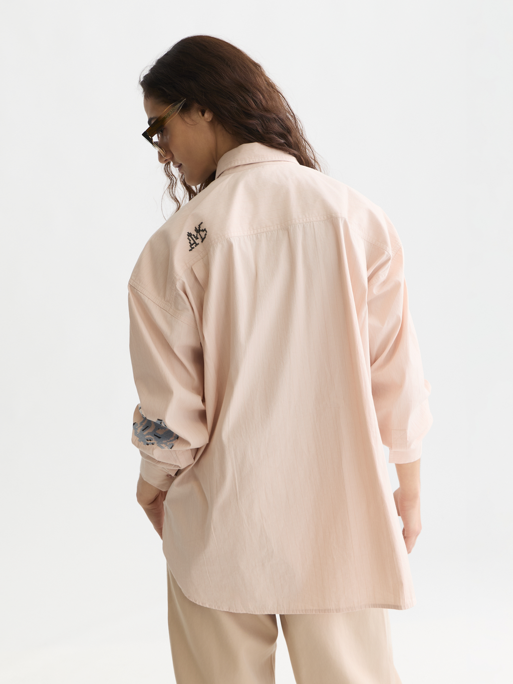Striped Embroidered Oversized-Fit Shirt