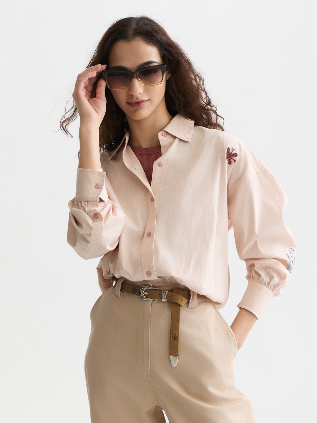 Striped Embroidered Oversized-Fit Shirt