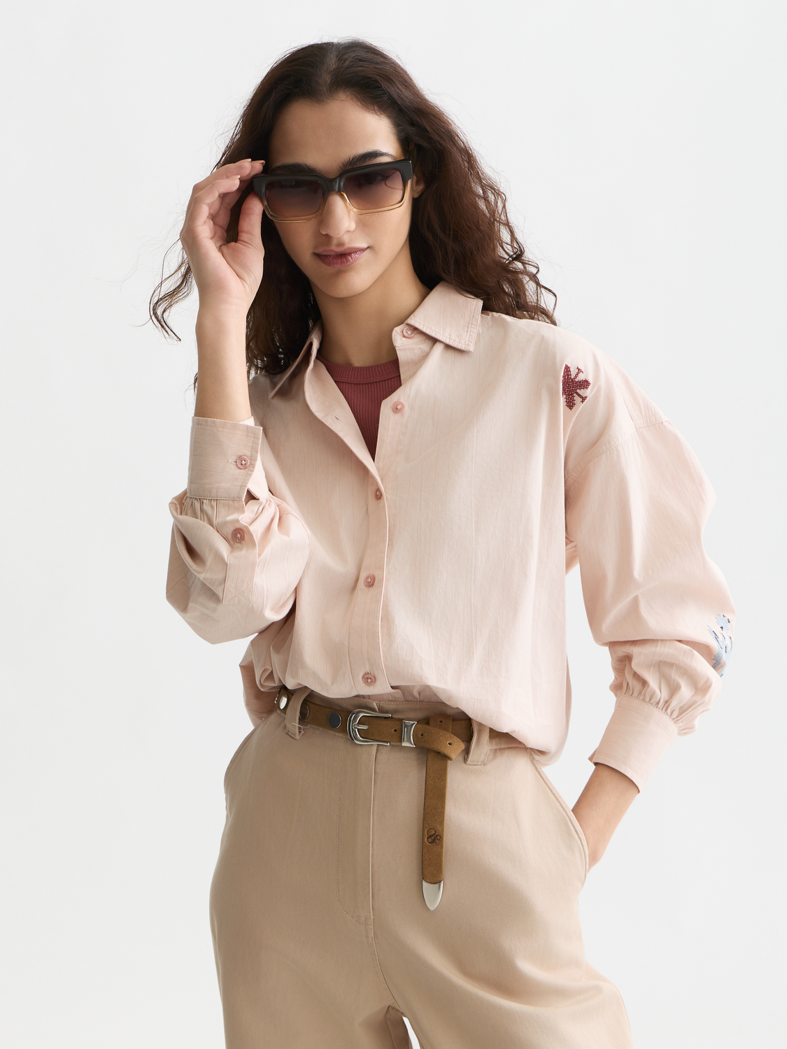 Striped Embroidered Oversized-Fit Shirt