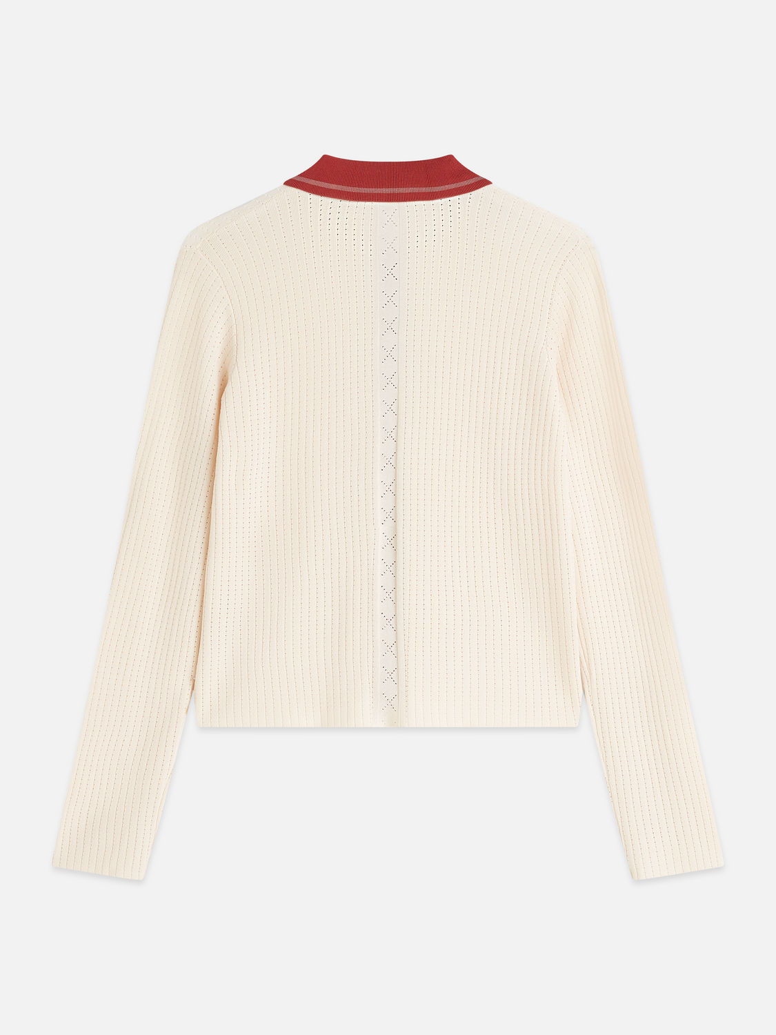 Pointelle Knitted Polo-Neck Cardigan