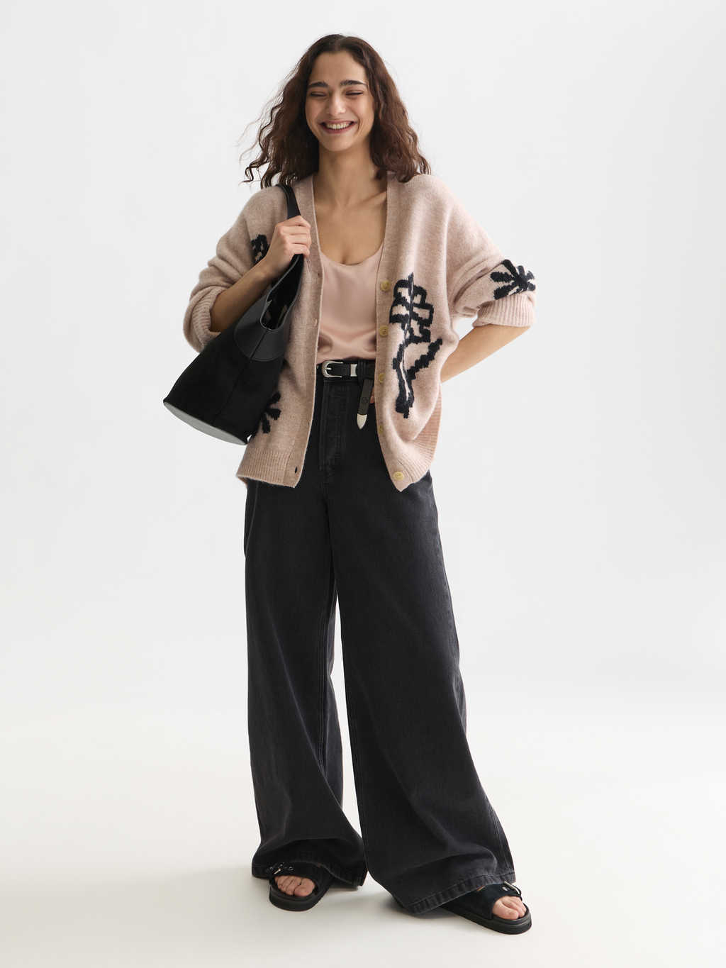 Intarsia Oversized-Fit Cardigan