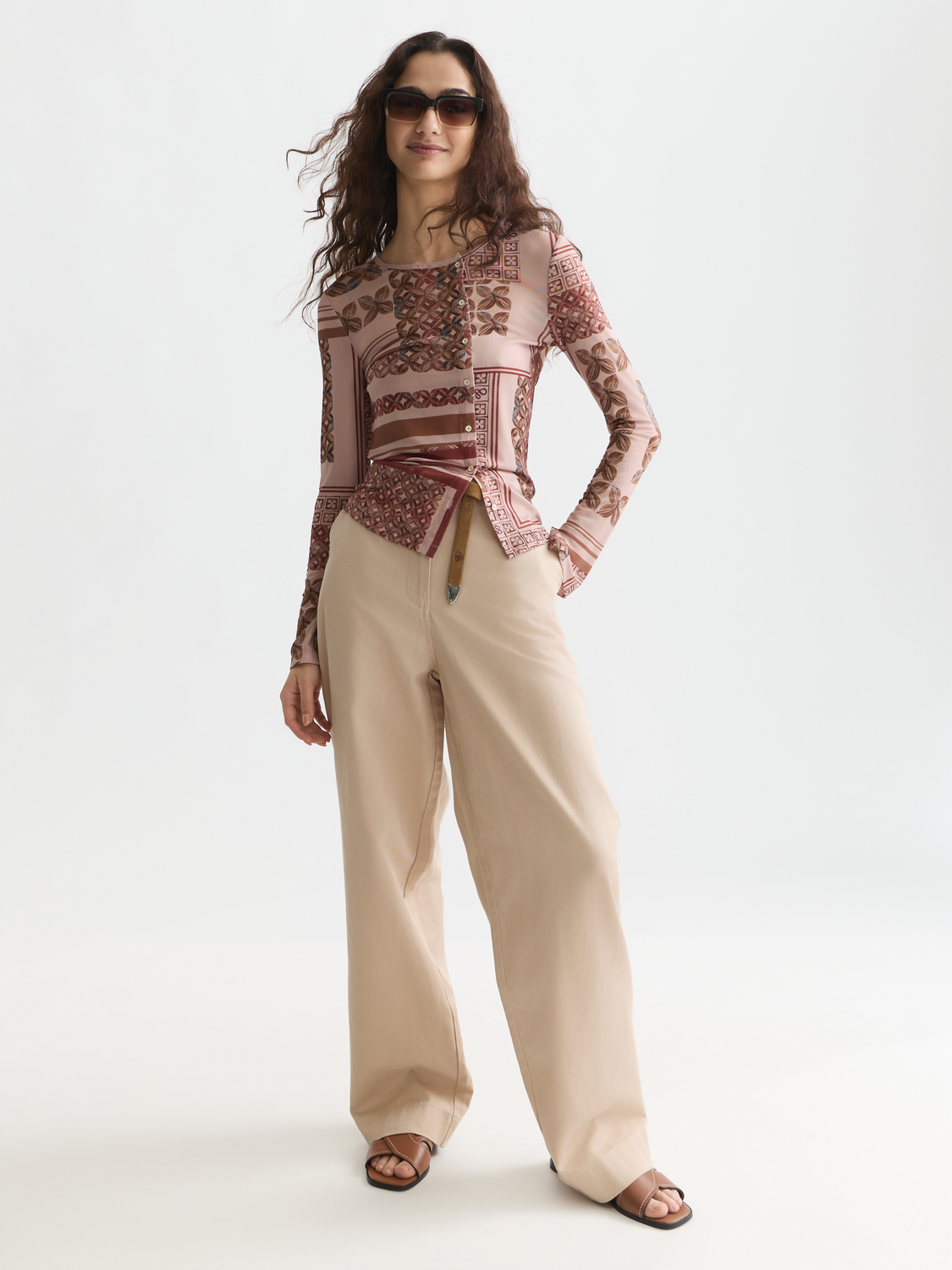 Printed Mesh Long Sleeve T-Shirt