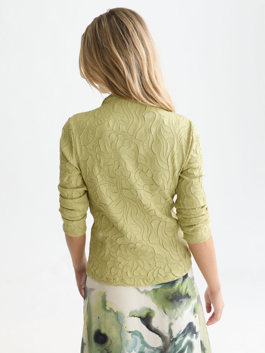 Embossed Pleat Mock Neck Cardigan