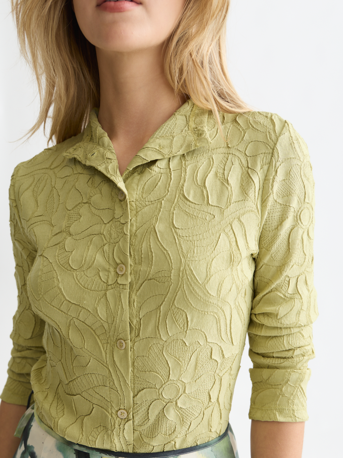Embossed Pleat Mock Neck Cardigan