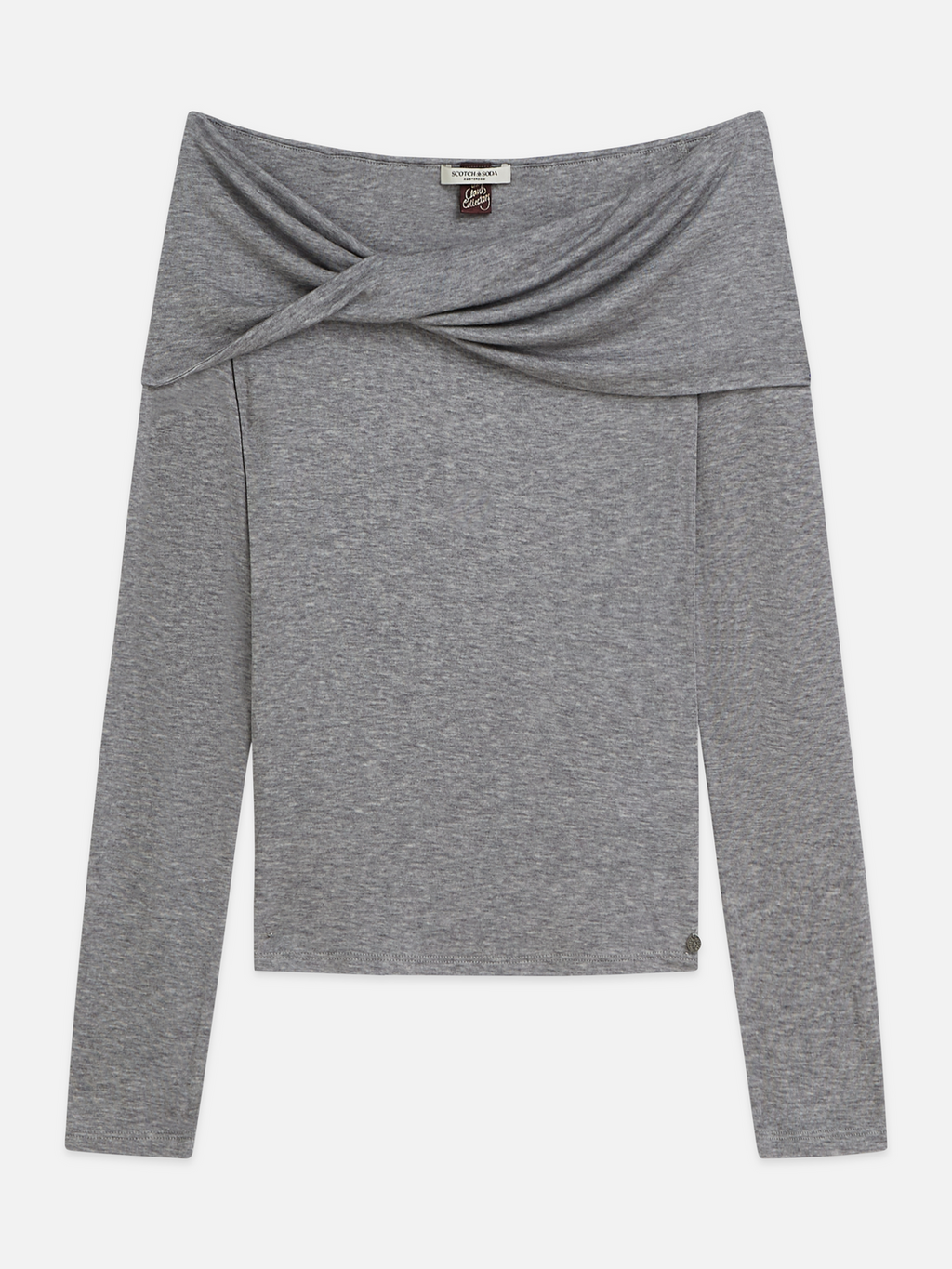 Twisted Neckline Wool-Blend Long Sleeve T-Shirt