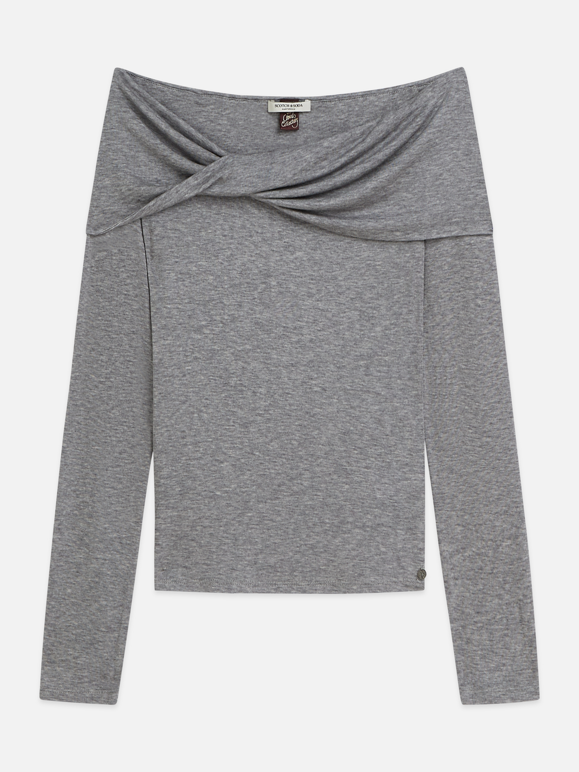 Twisted Neckline Wool-Blend Long Sleeve T-Shirt