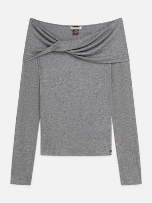 Twisted Neckline Wool-Blend Long Sleeve T-Shirt