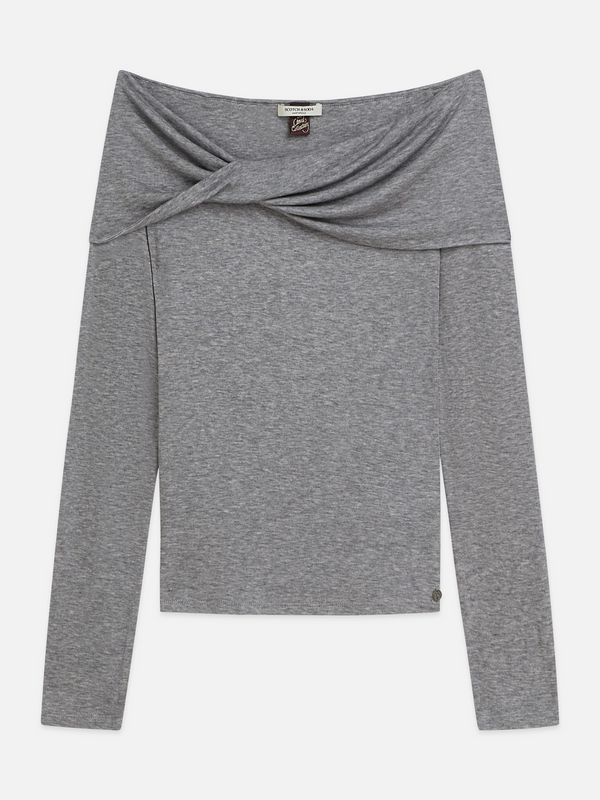 Twisted Neckline Wool-Blend Long Sleeve T-Shirt