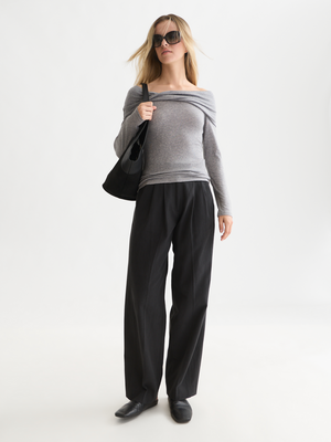 Twisted Neckline Wool-Blend Long Sleeve T-Shirt