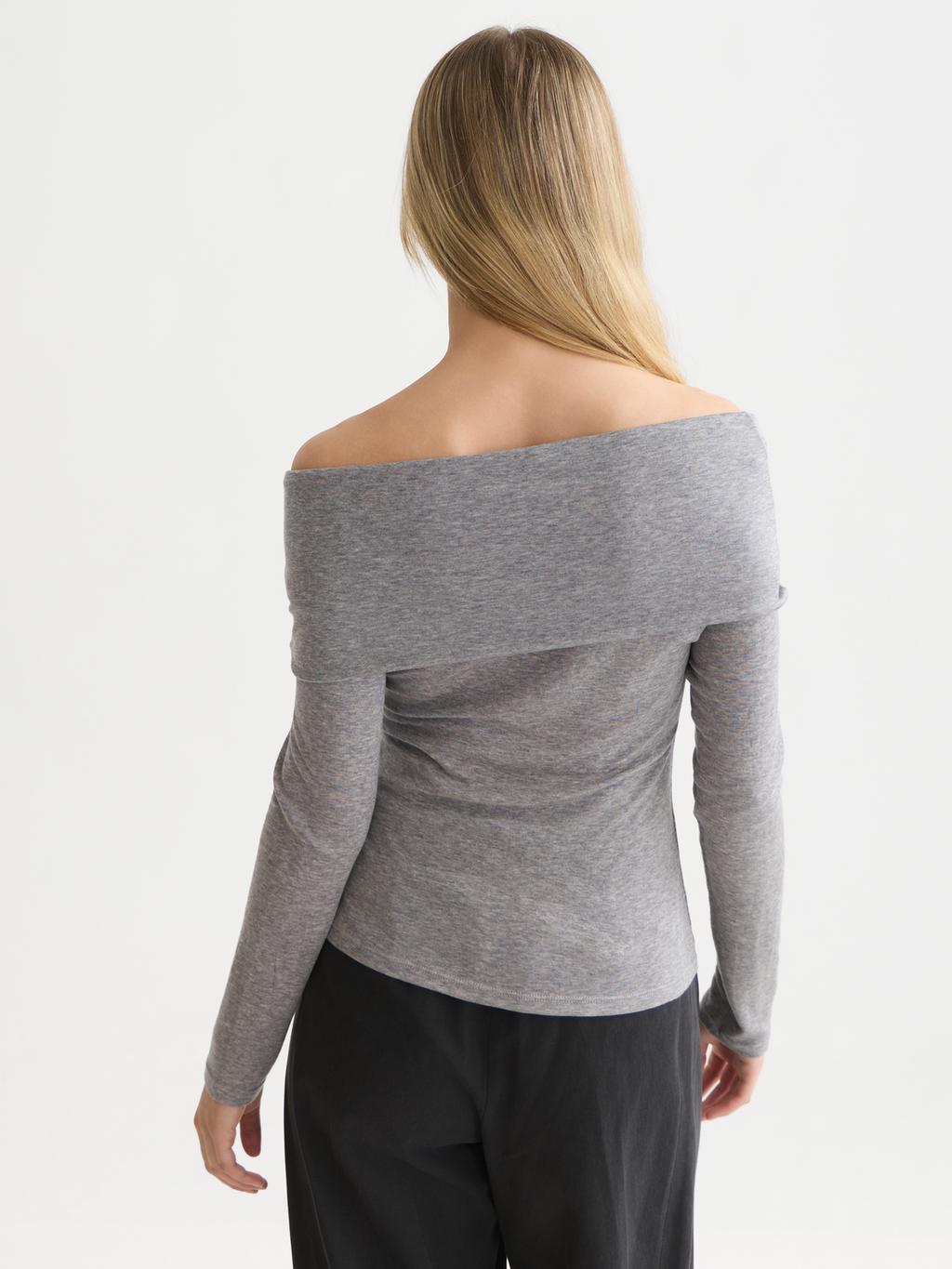Twisted Neckline Wool-Blend Long Sleeve T-Shirt
