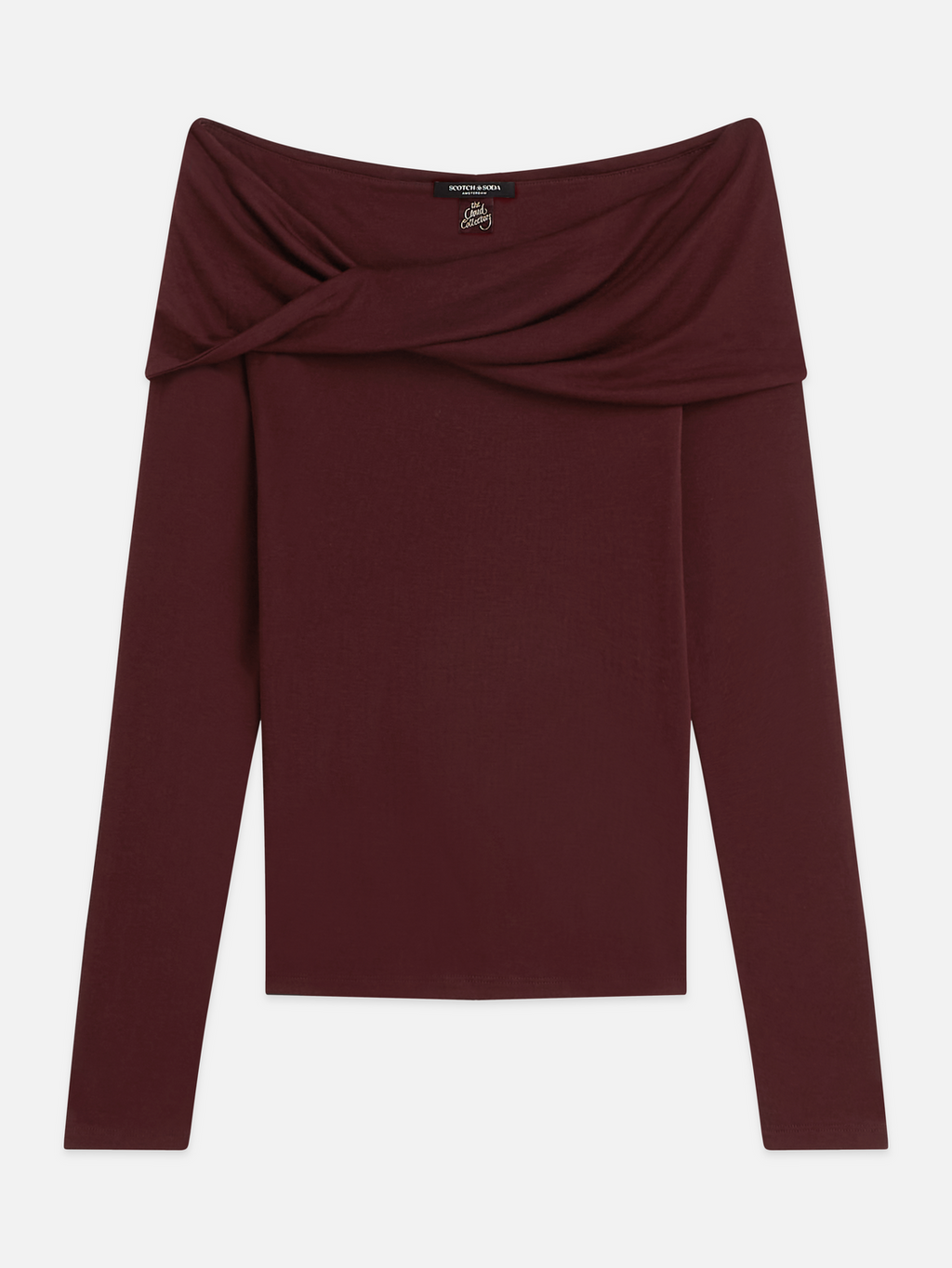 Twisted Neckline Wool-Blend Long Sleeve T-Shirt