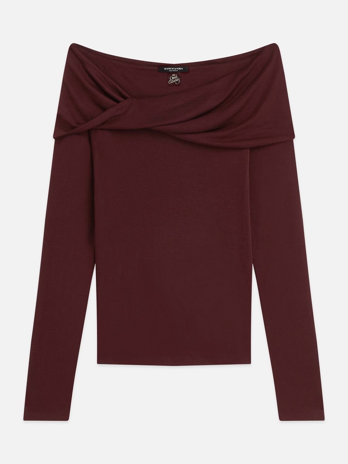 Twisted Neckline Wool-Blend Long Sleeve T-Shirt