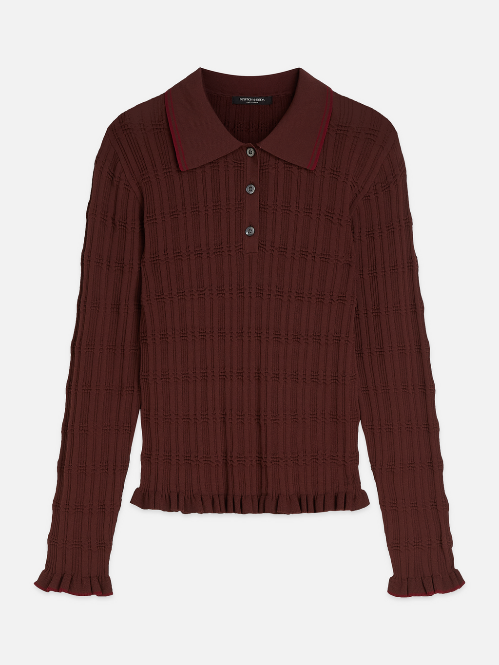 Ripple Stitch Polo-Neck Pullover