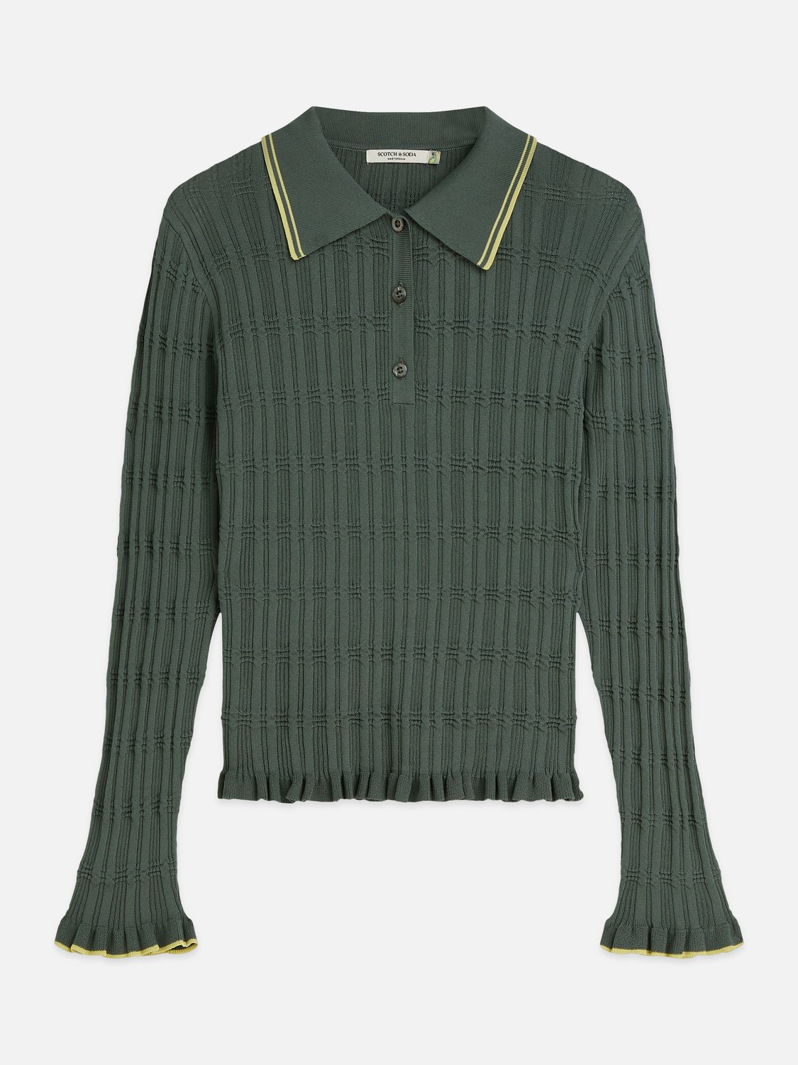 Ripple Stitch Polo-Neck Pullover