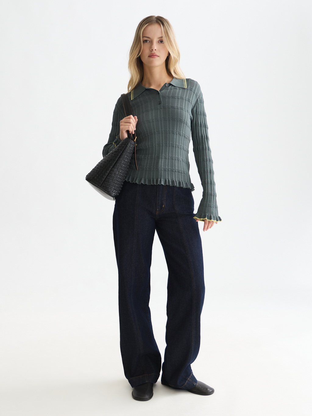 Ripple Stitch Polo-Neck Pullover