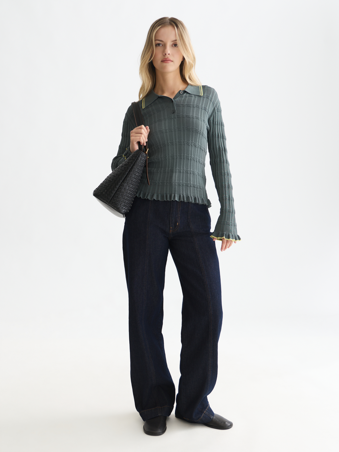 Ripple Stitch Polo-Neck Pullover
