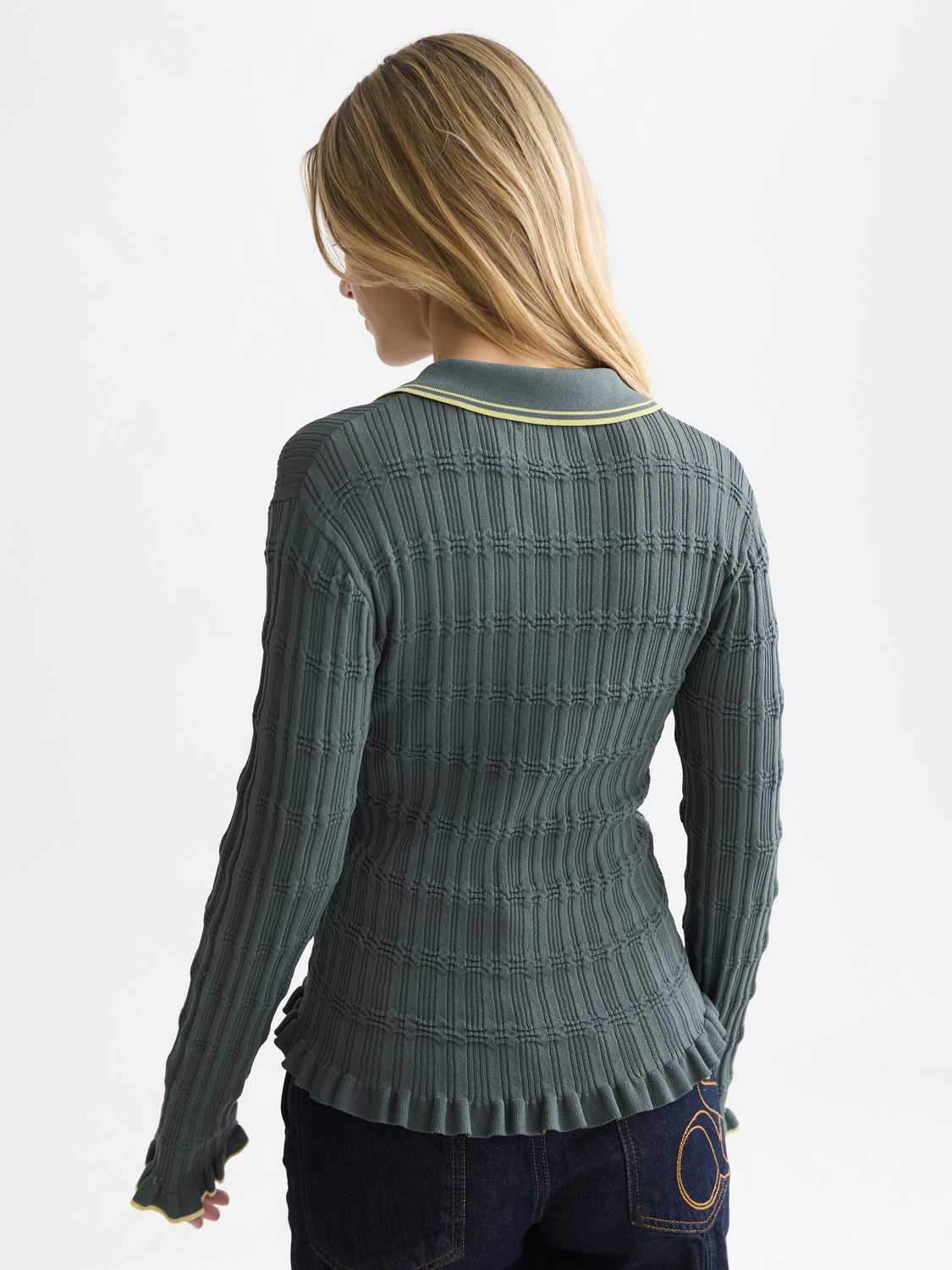 Ripple Stitch Polo-Neck Pullover