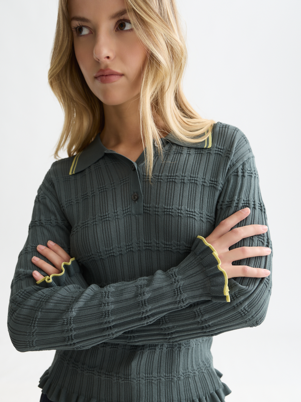 Ripple Stitch Polo-Neck Pullover