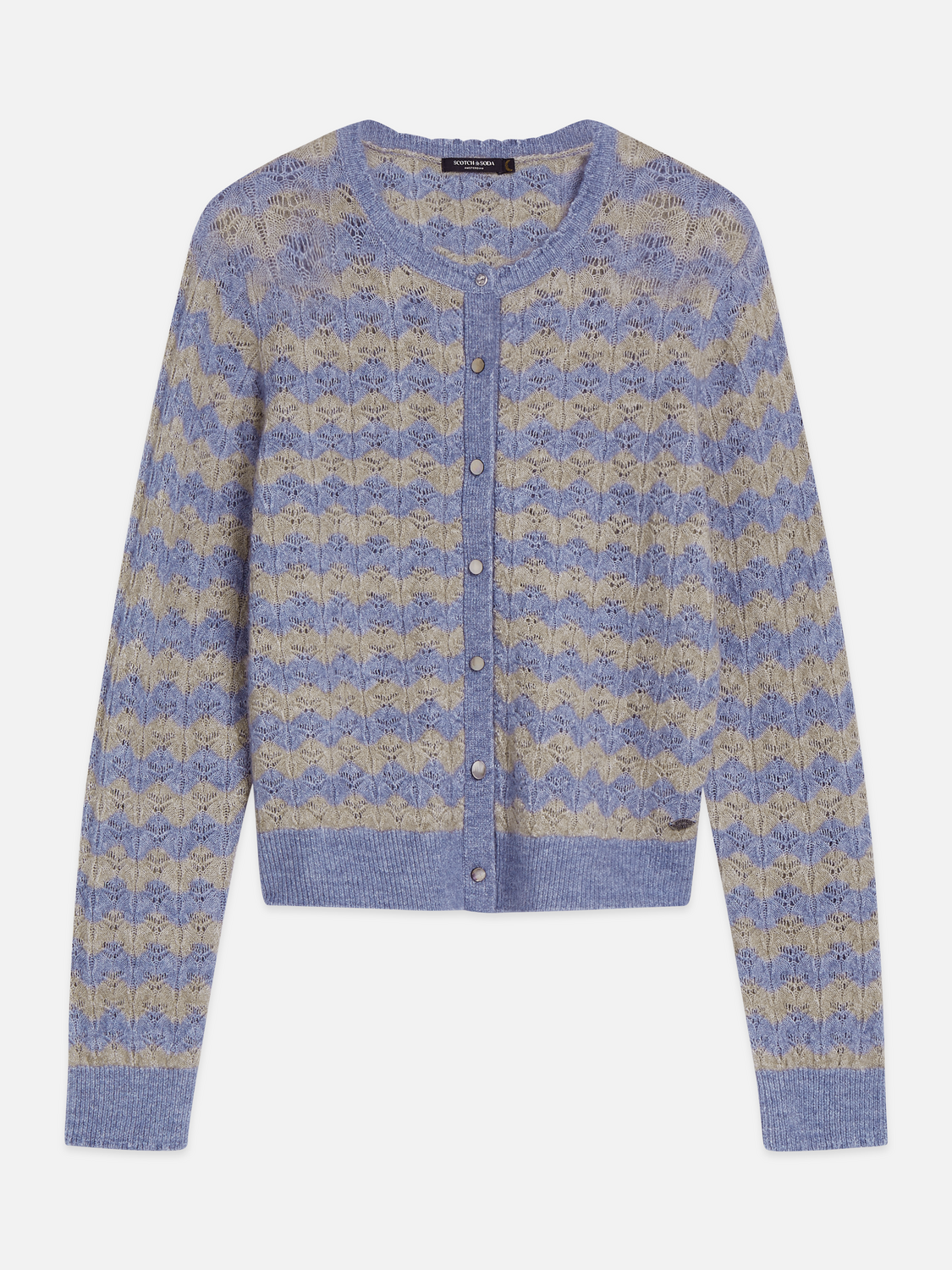 Pointelle Knit Crewneck Cardigan