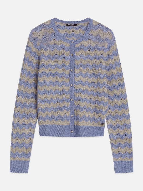 Pointelle Knit Crewneck Cardigan