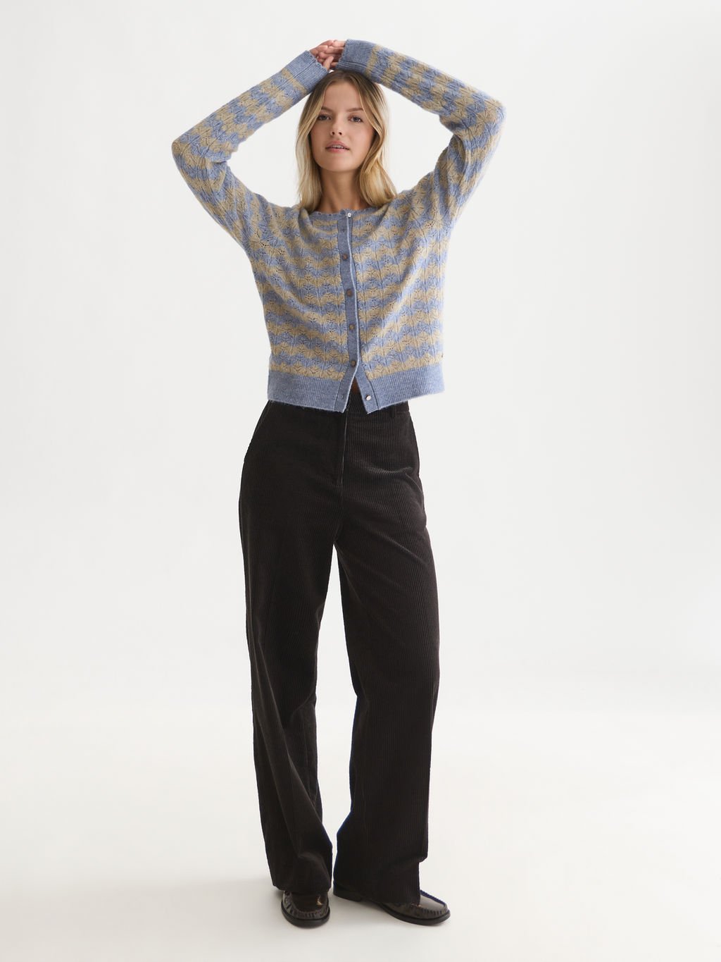 Pointelle Knit Crewneck Cardigan