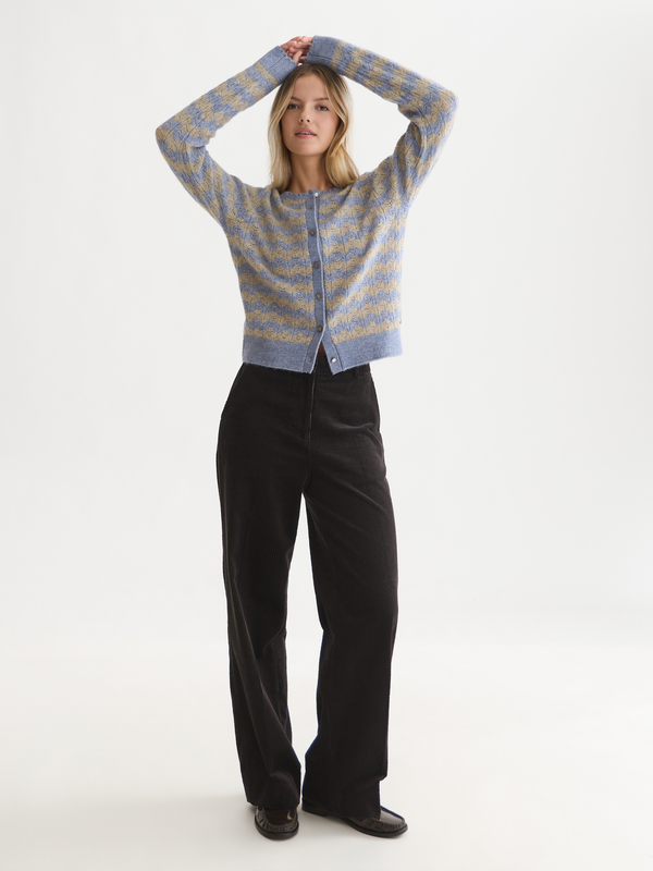 Pointelle Knit Crewneck Cardigan