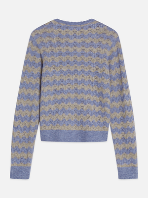 Pointelle Knit Crewneck Cardigan