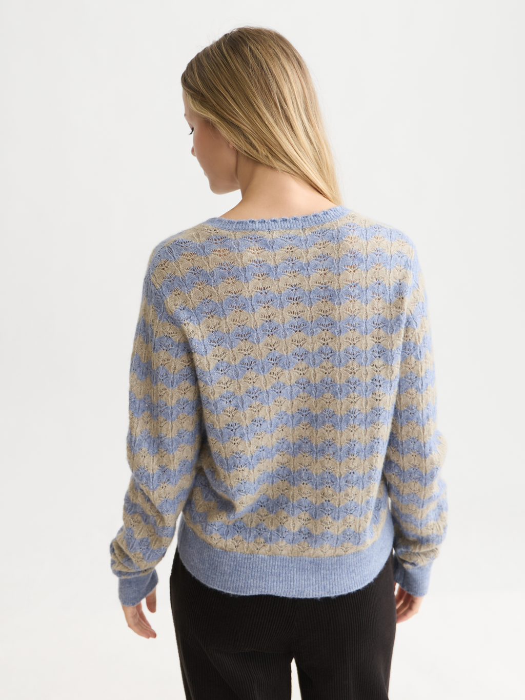 Pointelle Knit Crewneck Cardigan
