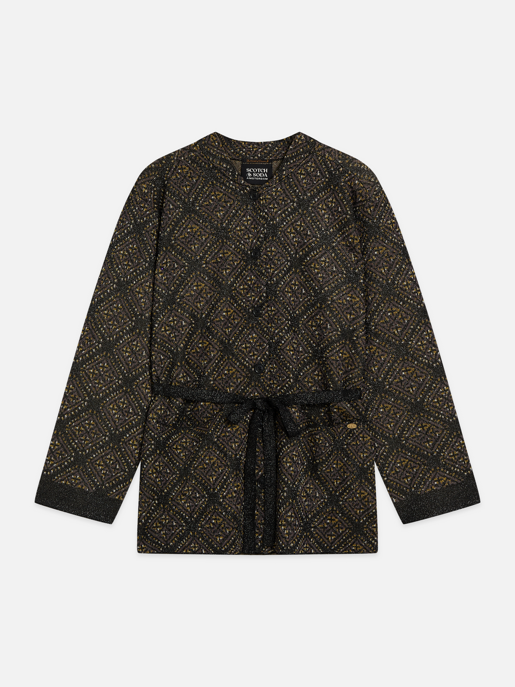 Jacquard Knit Belted Jacket