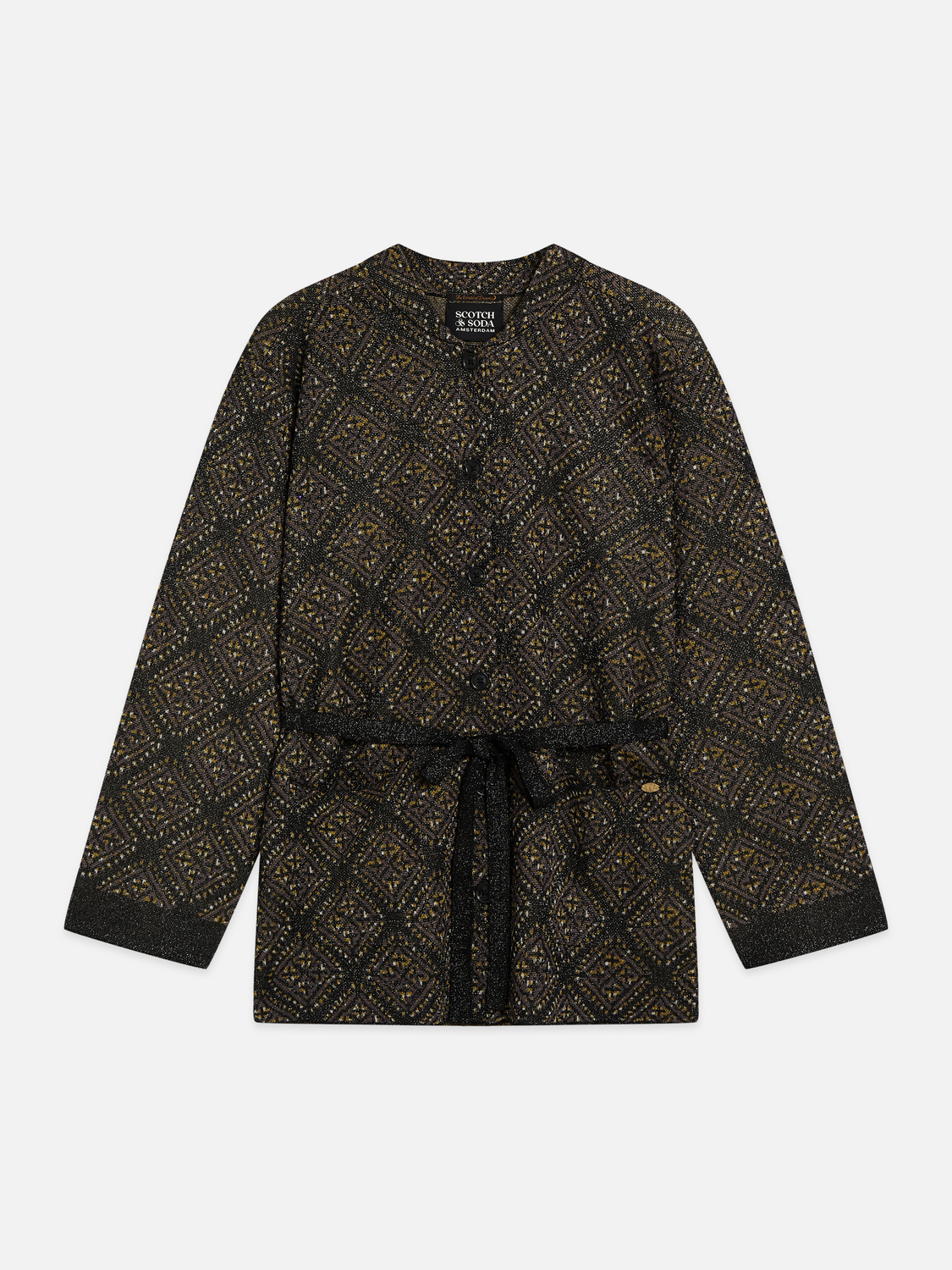 Jacquard Knit Belted Jacket