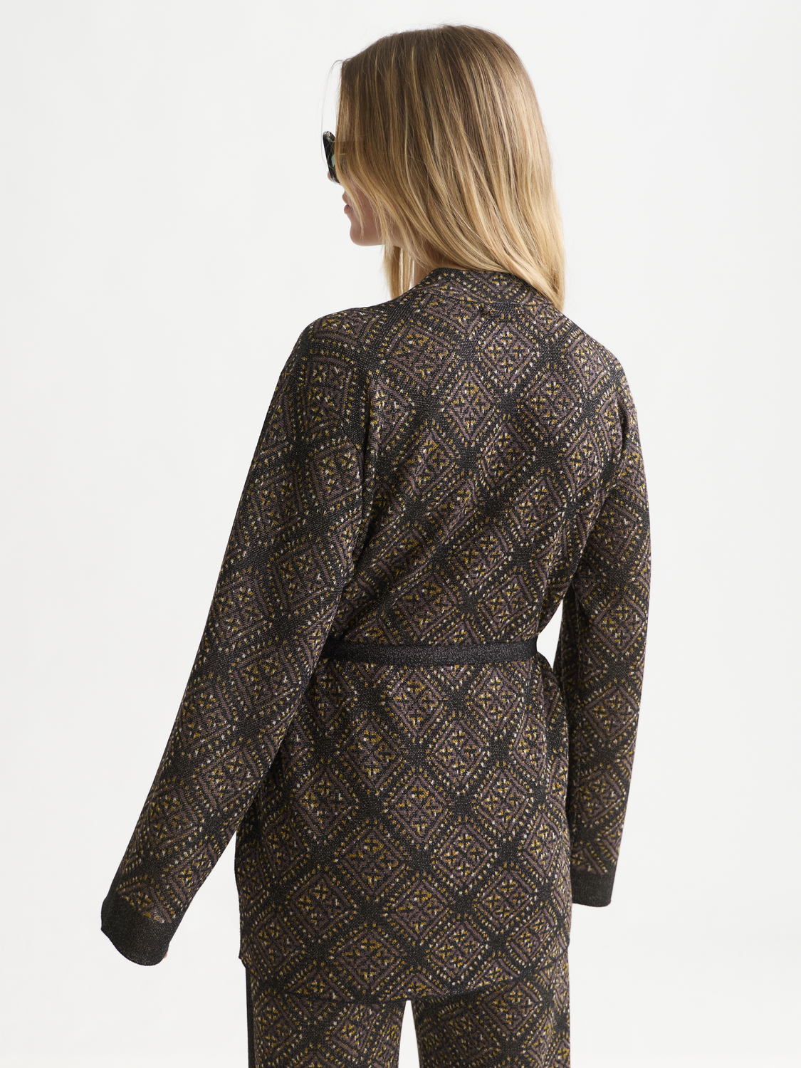 Jacquard Knit Belted Jacket