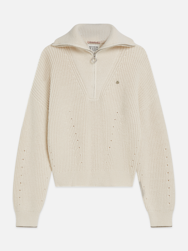 Half-Zip Cotton-Wool Blend Relaxed Pullover