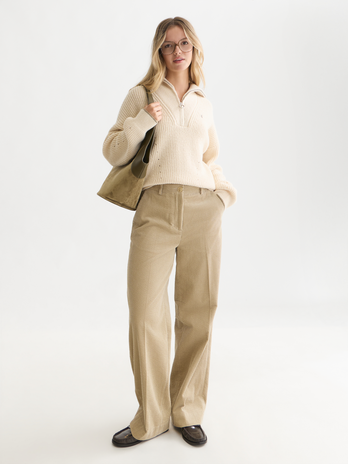 Half-Zip Cotton-Wool Blend Relaxed Pullover