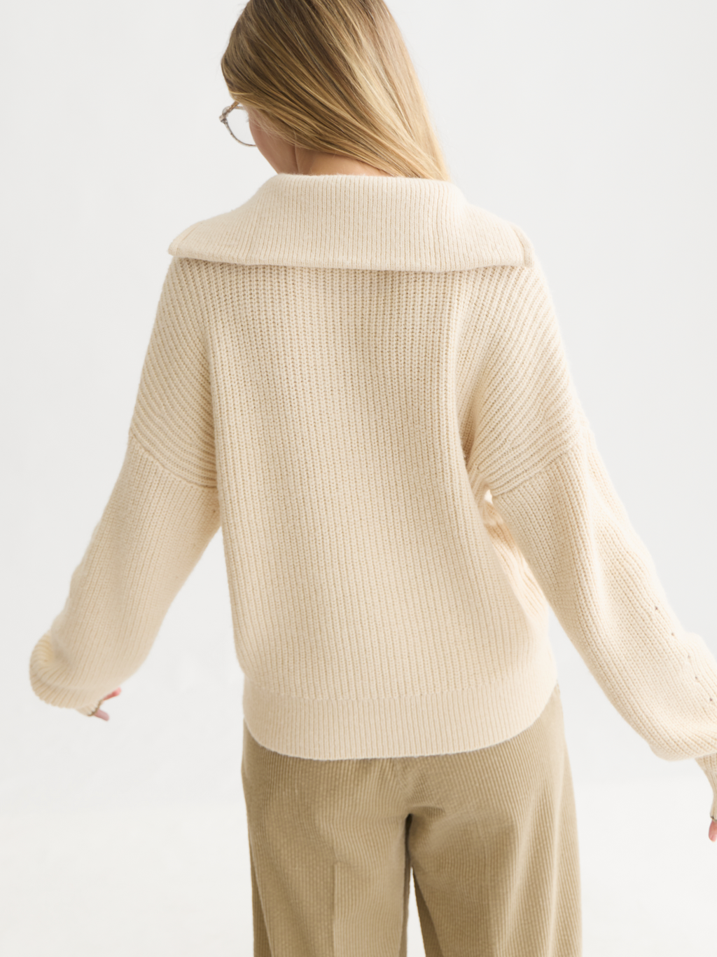 Half-Zip Cotton-Wool Blend Relaxed Pullover