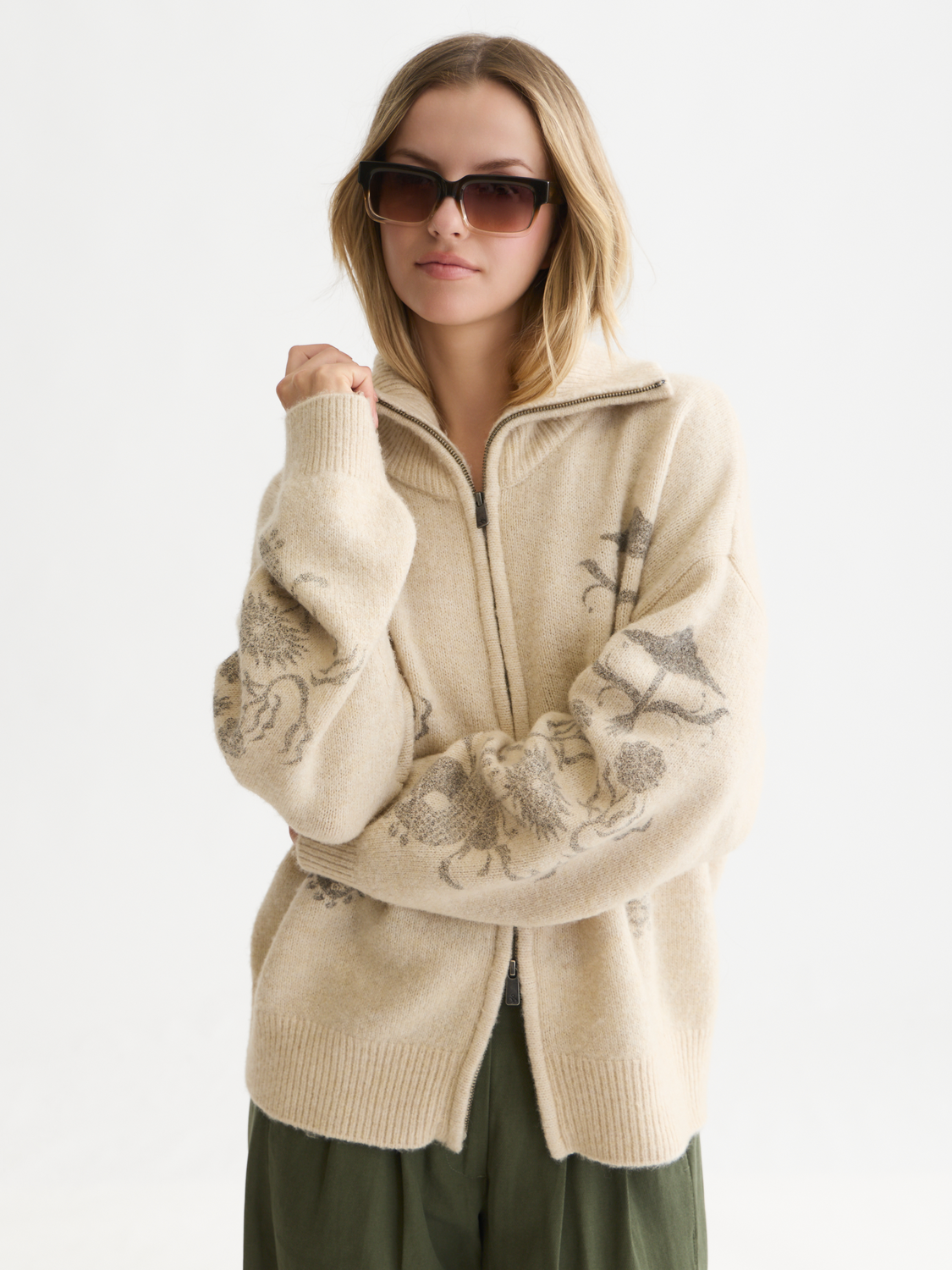 Cardigan oversize zippé imprimé