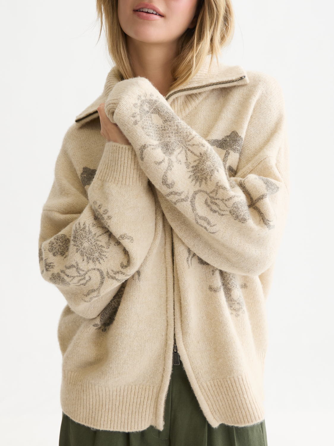 Cardigan oversize zippé imprimé