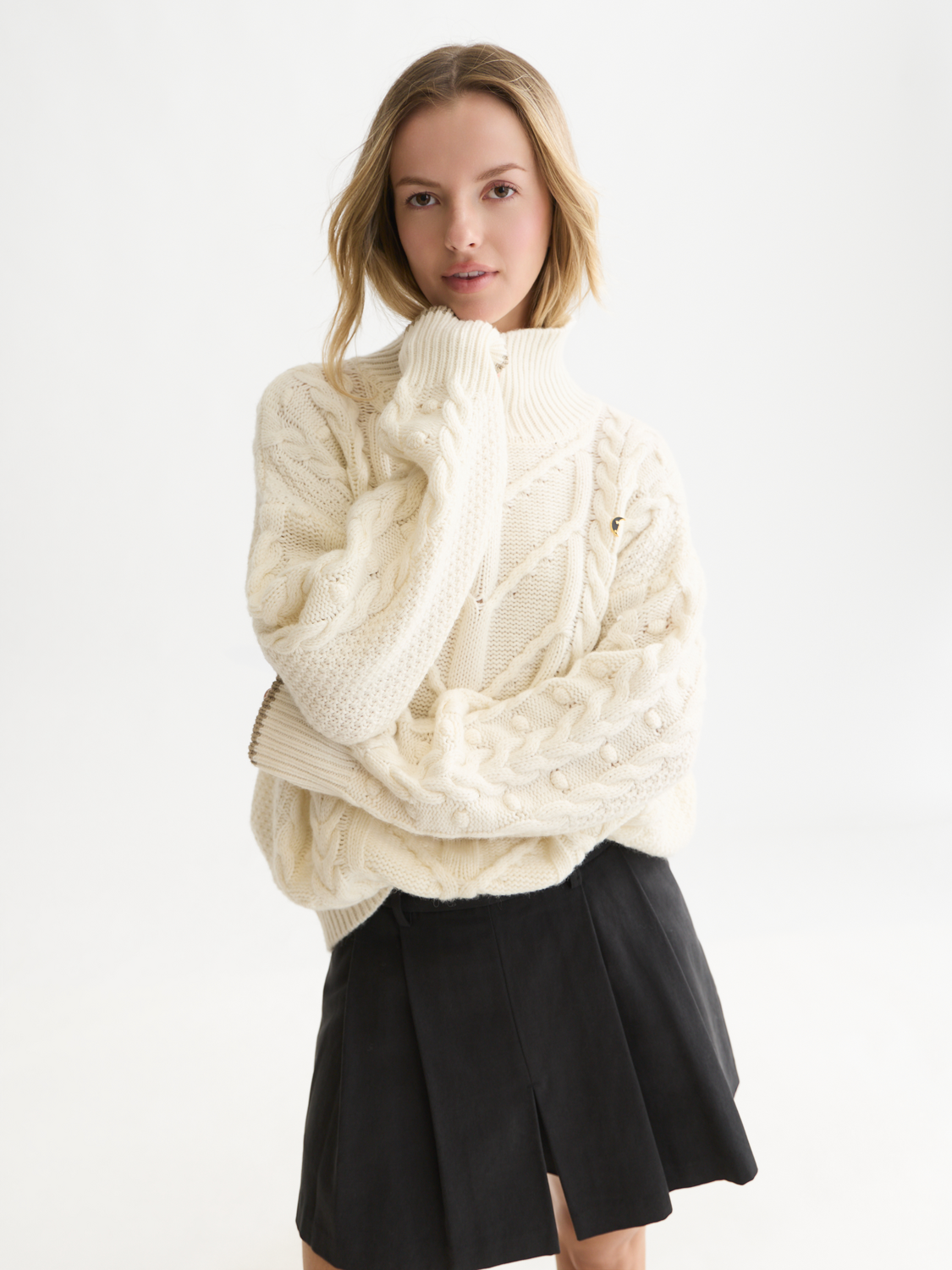 Oversized Cable-Stitch Wool Alpaca Pullover