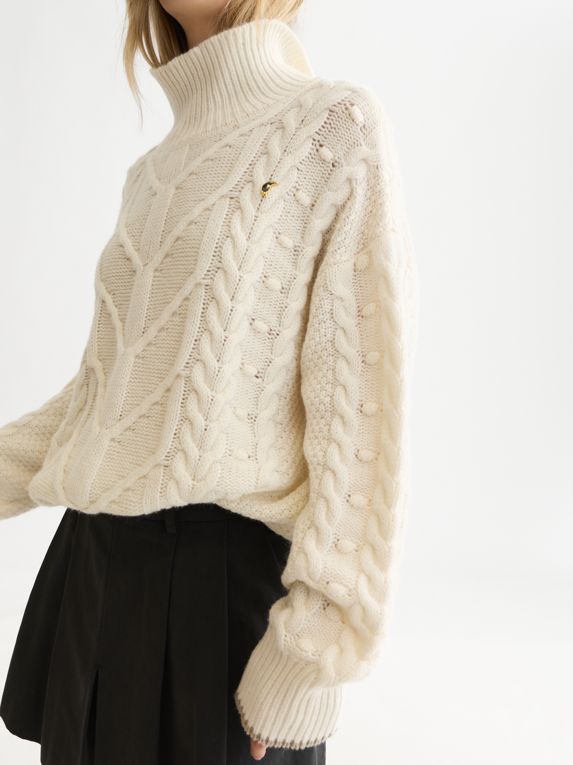 Oversized Cable-Stitch Wool Alpaca Pullover