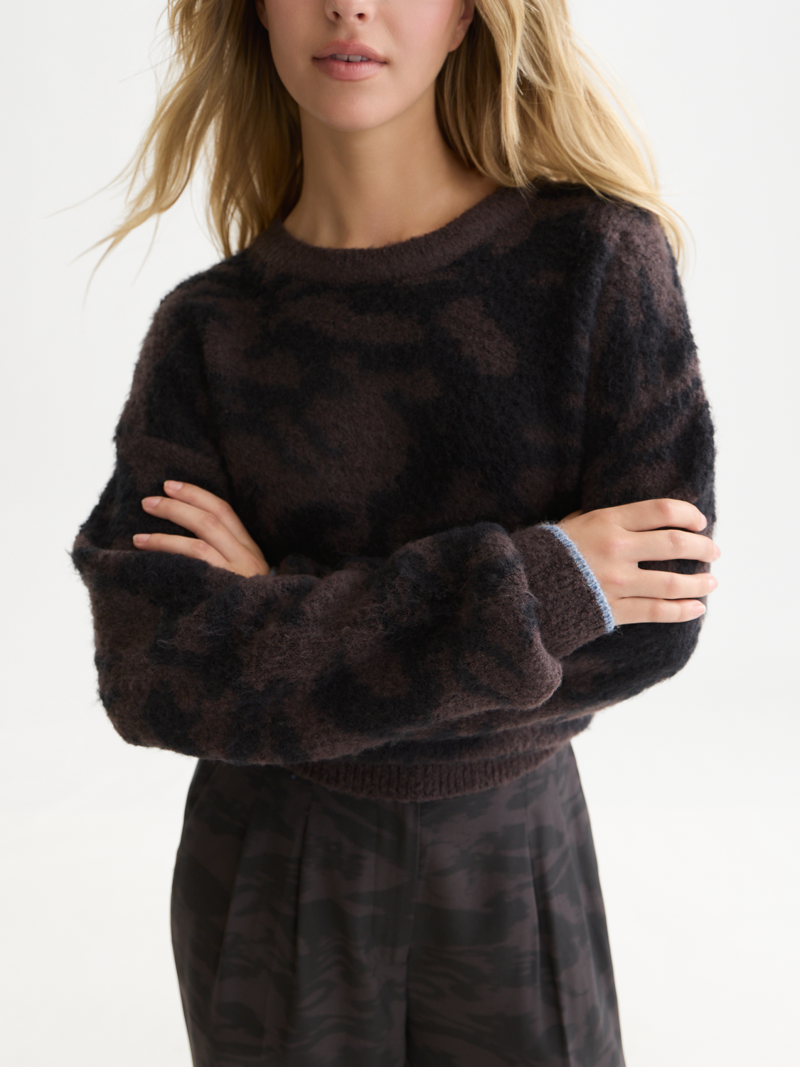 Fuzzy Jacquard Wool-Blend Relaxed Pullover