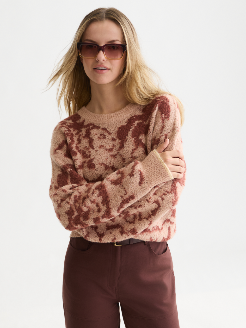 Fuzzy Jacquard Relaxed-Fit Pullover