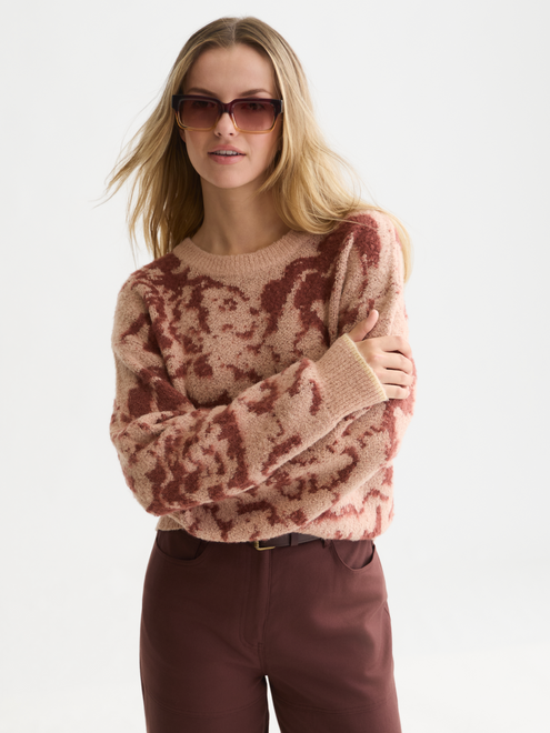 Fuzzy Jacquard Relaxed-Fit Pullover