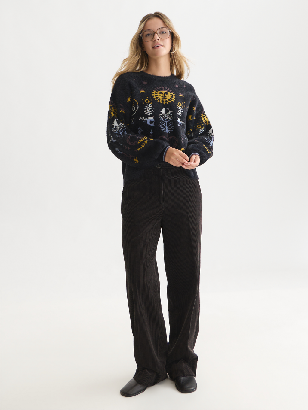 Boxy Textured Jacquard Knit Pullover