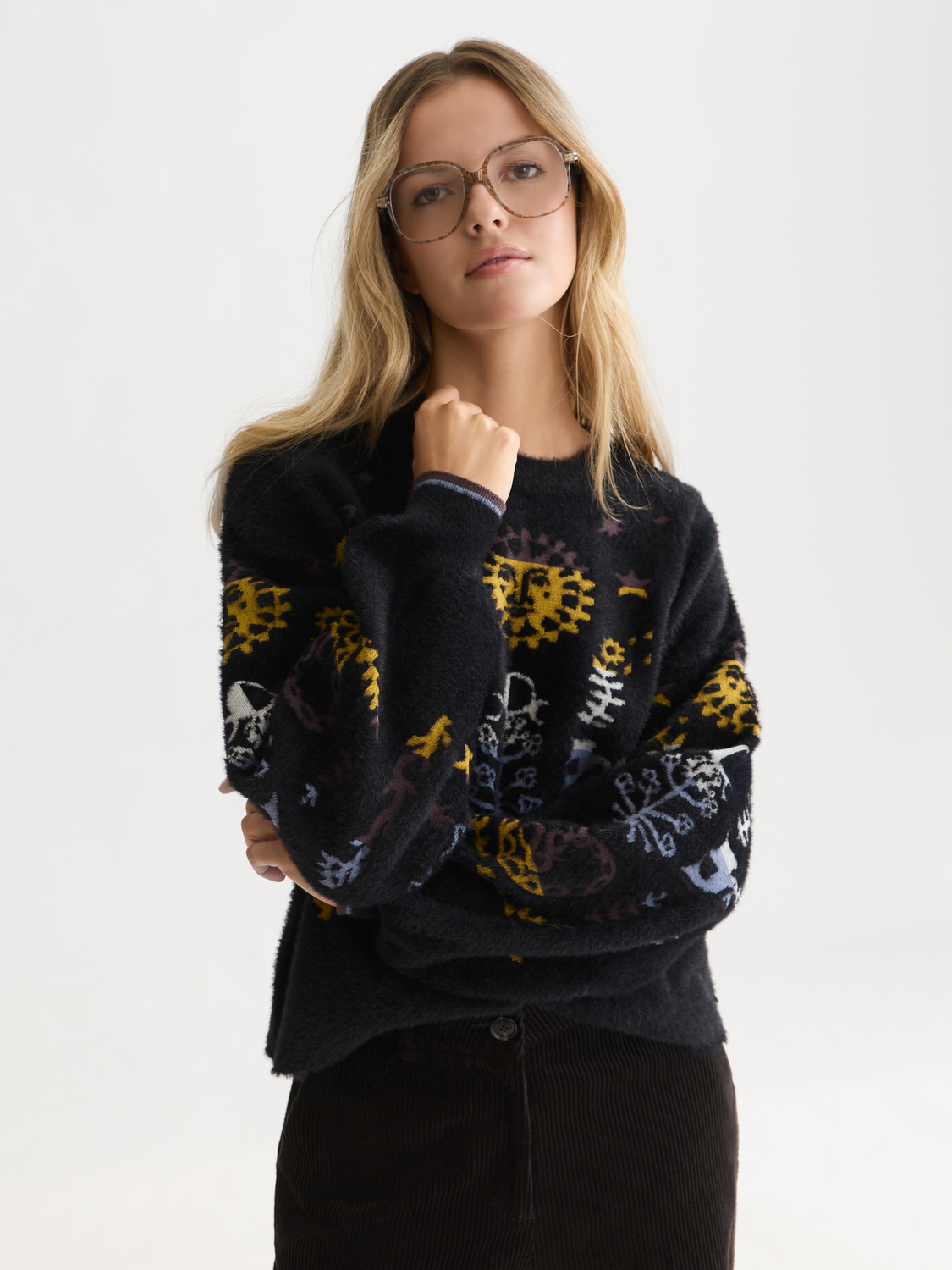 Boxy Textured Jacquard Knit Pullover