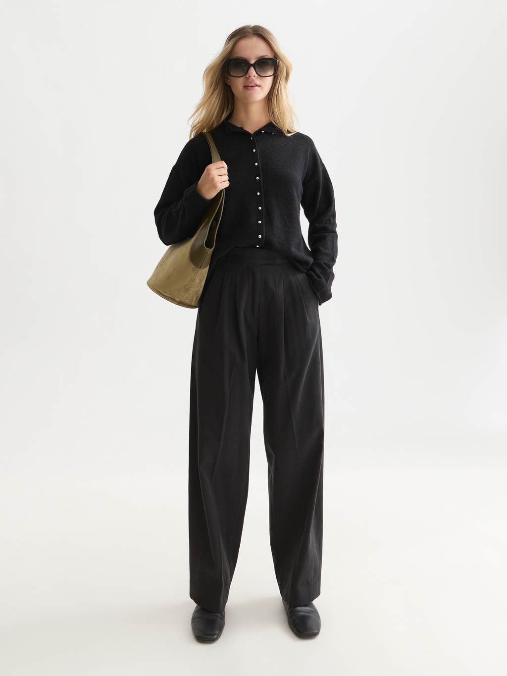 Fuzzy Funnel-Neck Cardigan