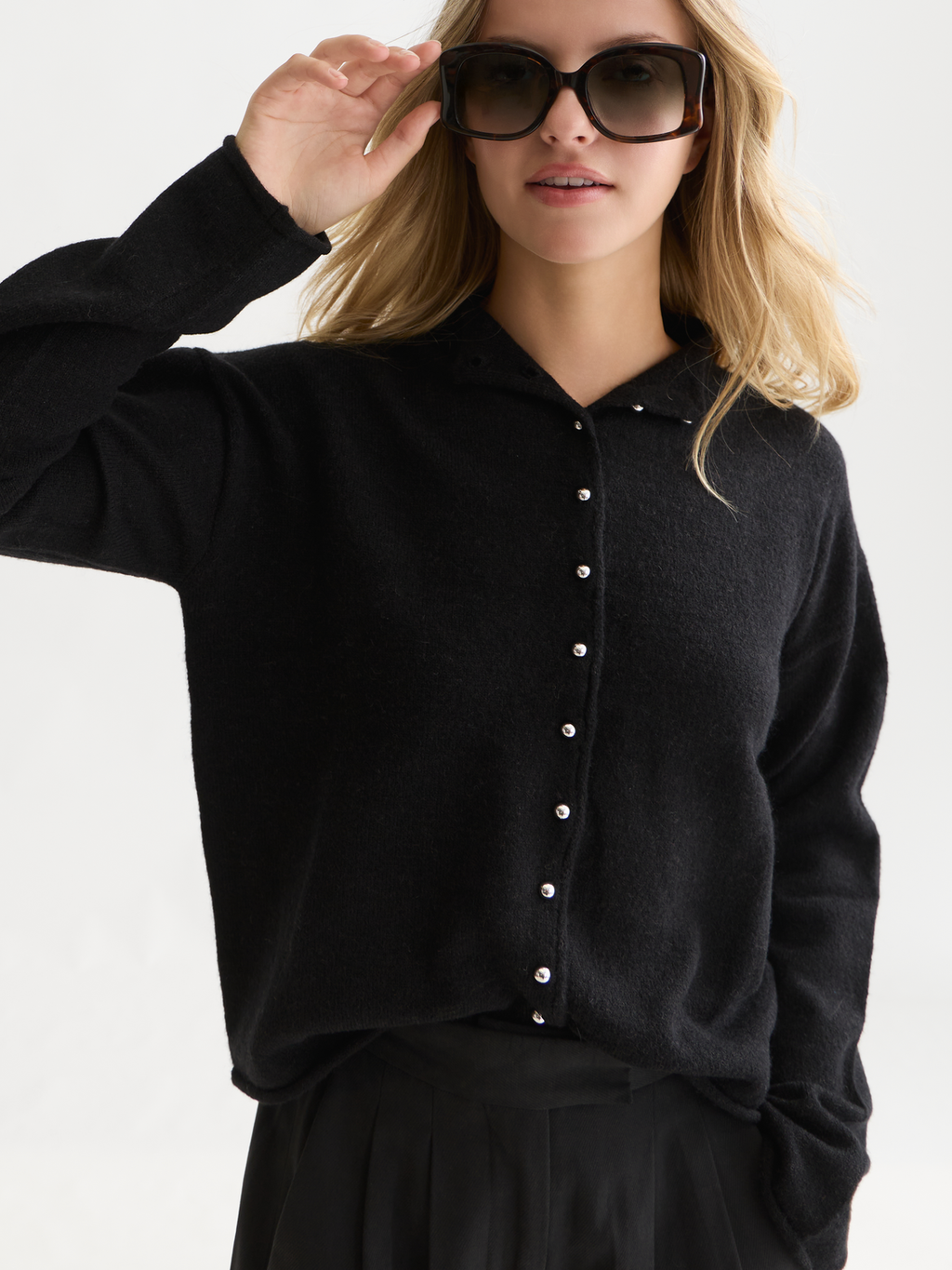 Fuzzy Funnel-Neck Cardigan