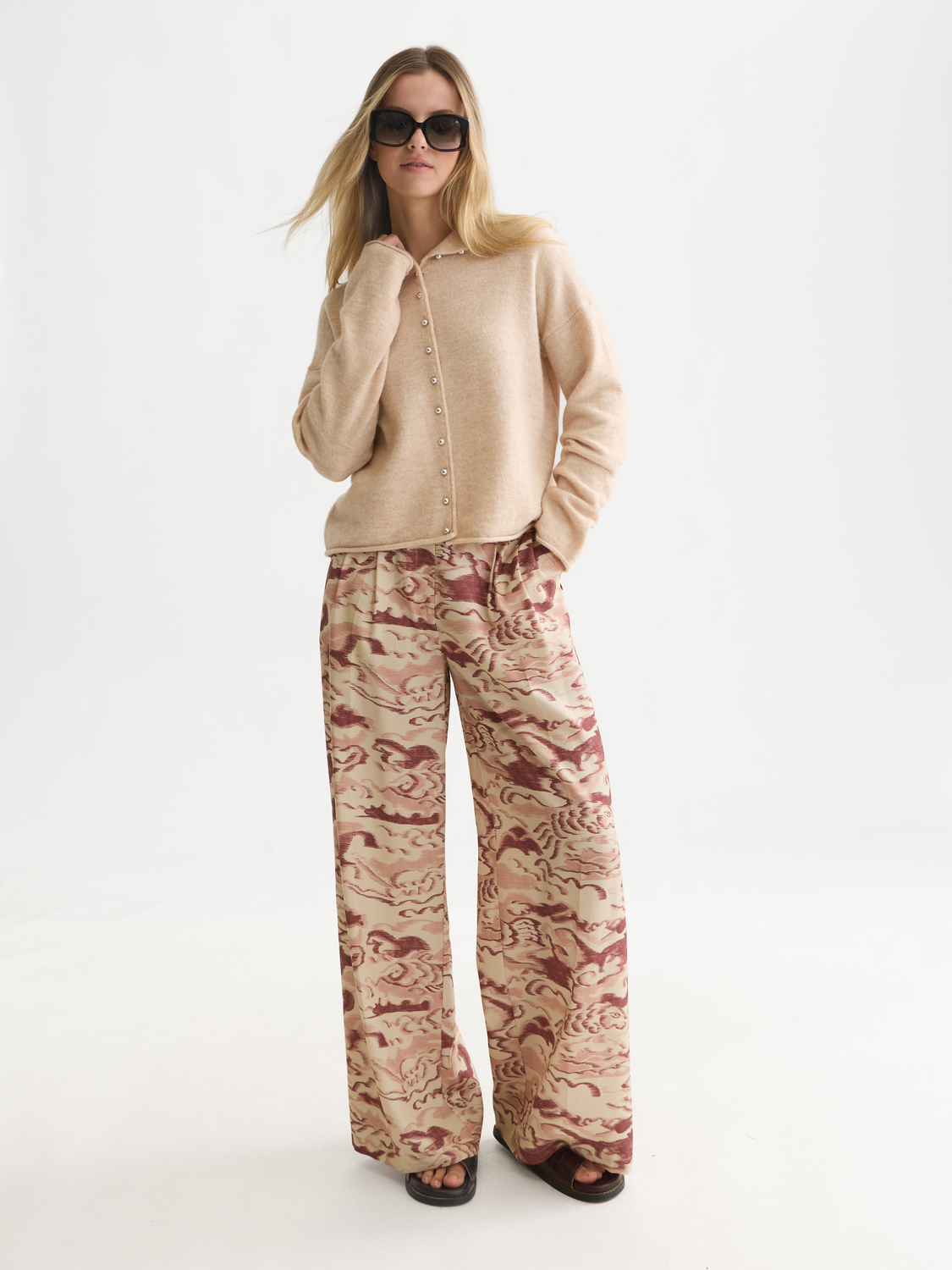 Fuzzy Funnel-Neck Cardigan