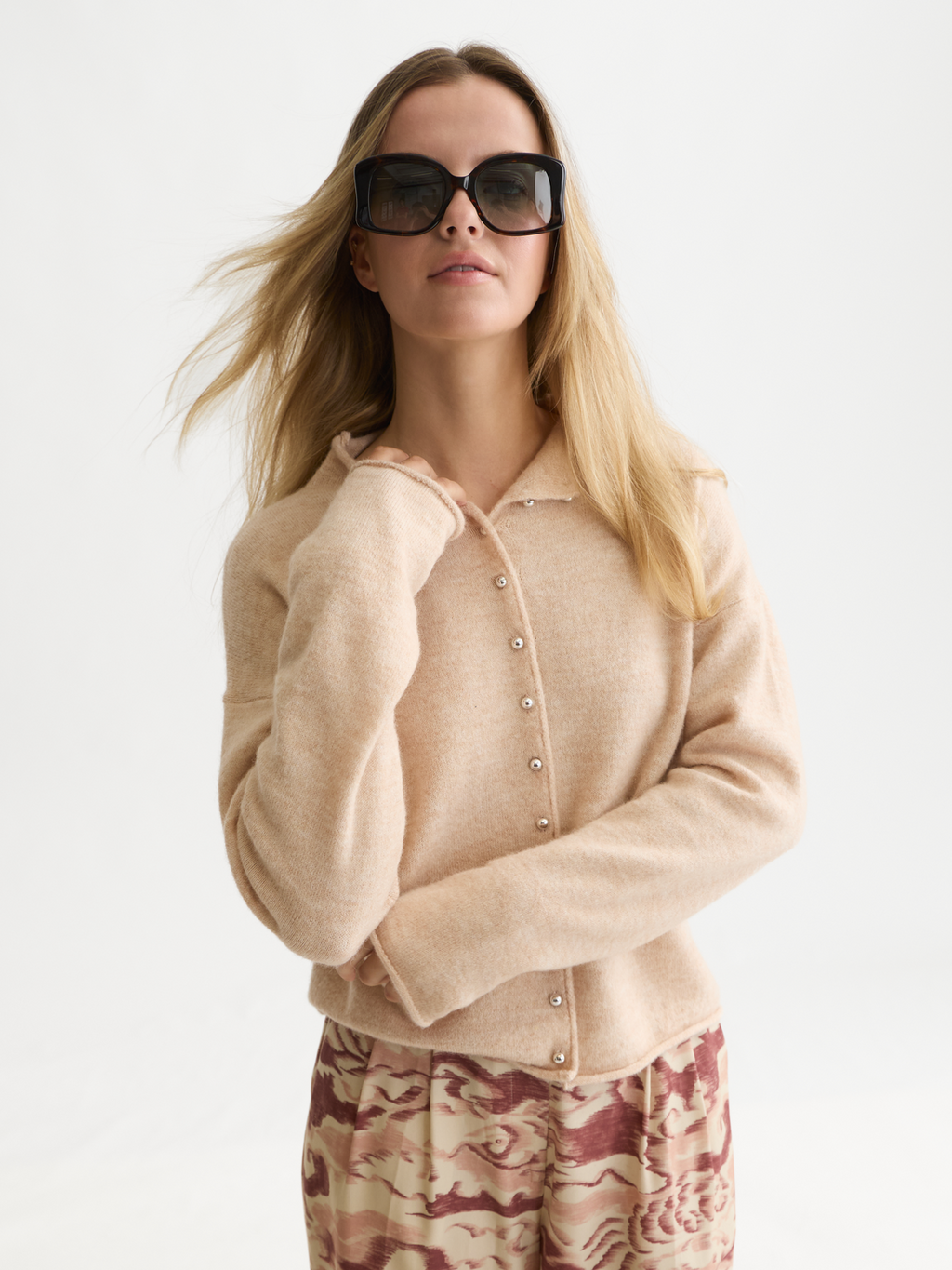 Fuzzy Funnel-Neck Cardigan