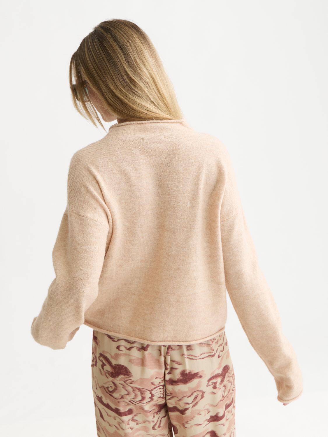 Fuzzy Funnel-Neck Cardigan