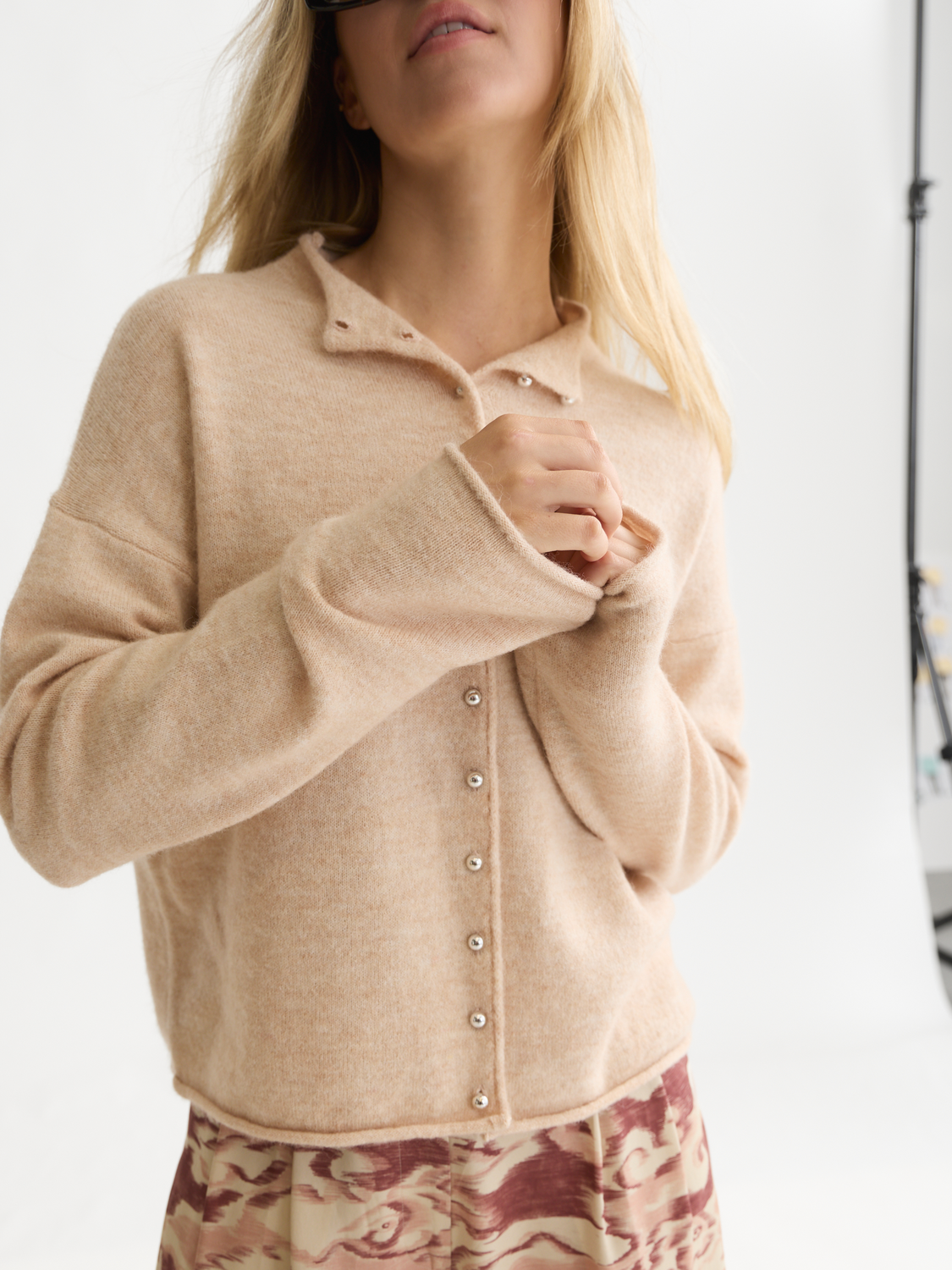 Fuzzy Funnel-Neck Cardigan